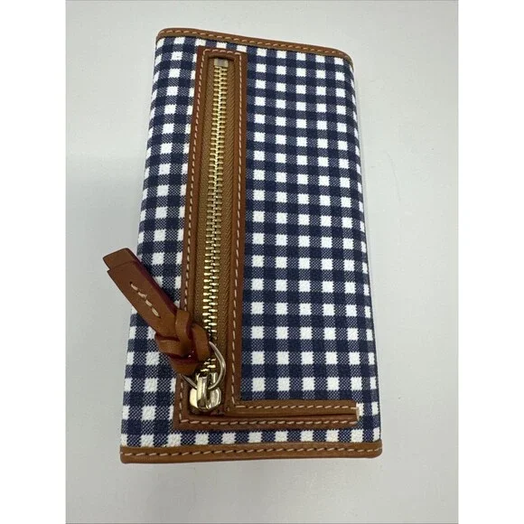 DOONEY & BOURKE Gretta Continental Clutch Slim Wallet Navy White Gingham Check - Picture 6 of 9